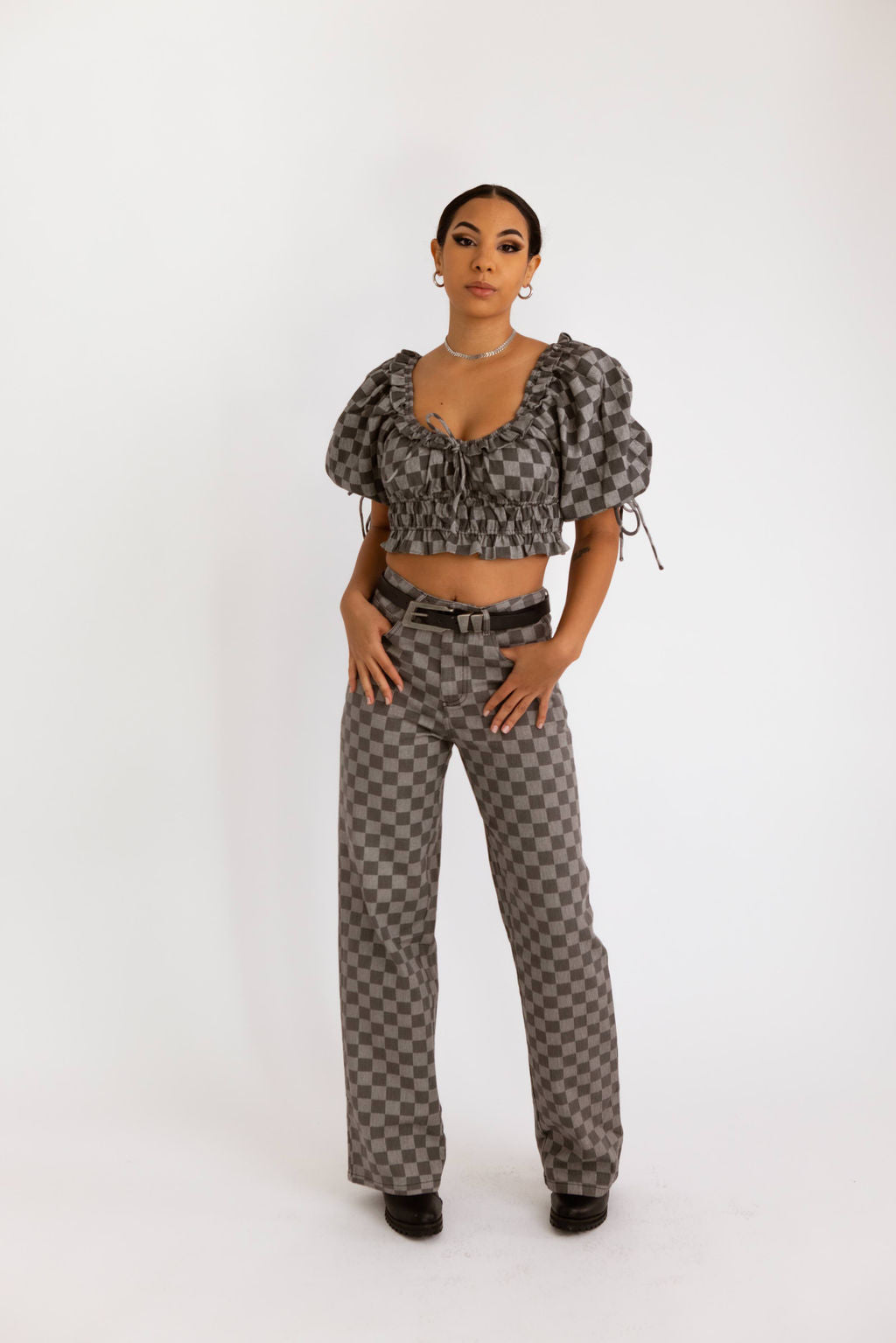 Lydia Checkered Straight Leg Jeans