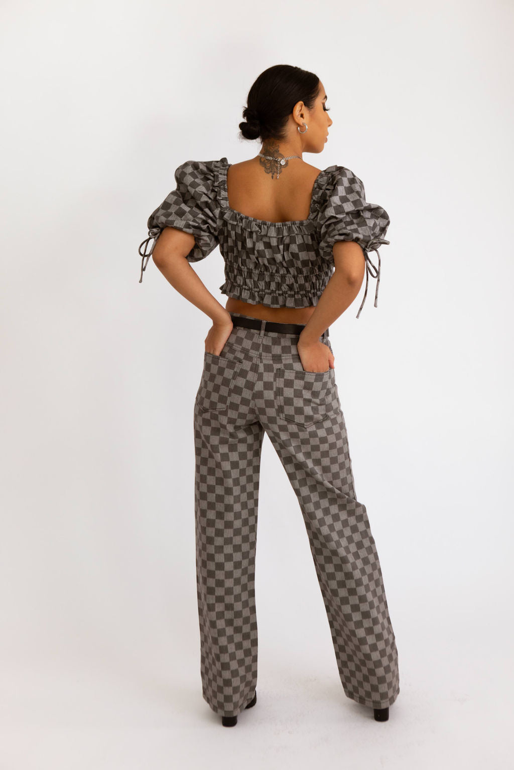 Lydia Checkered Straight Leg Jeans