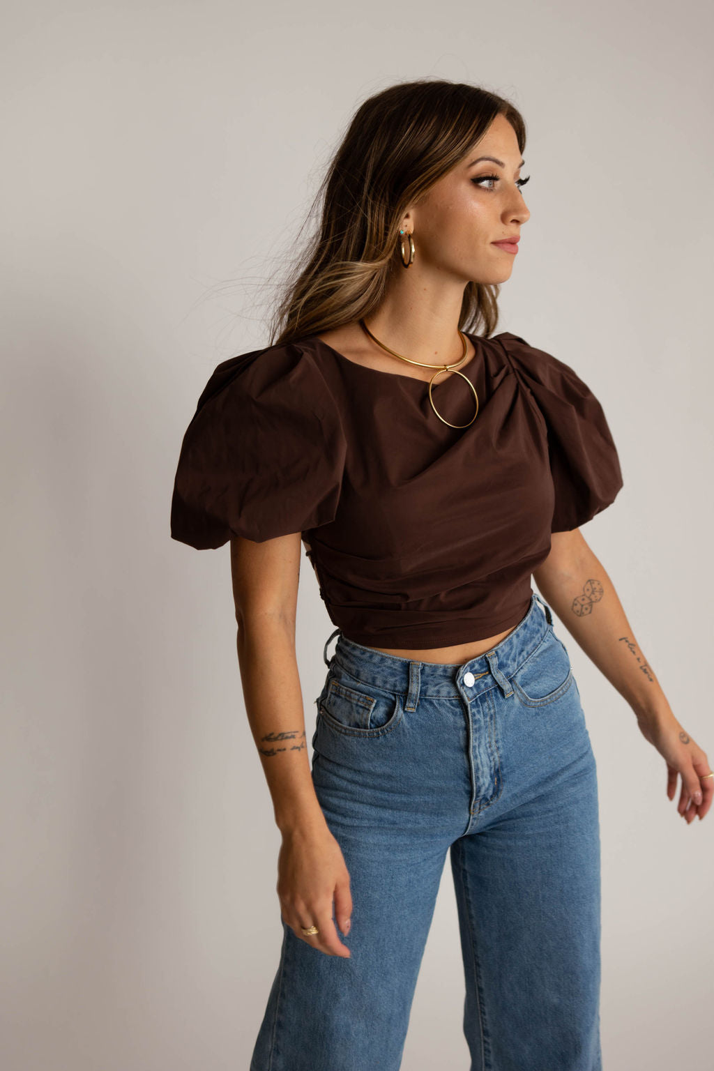 Coco Puff Sleeve Tie Crop