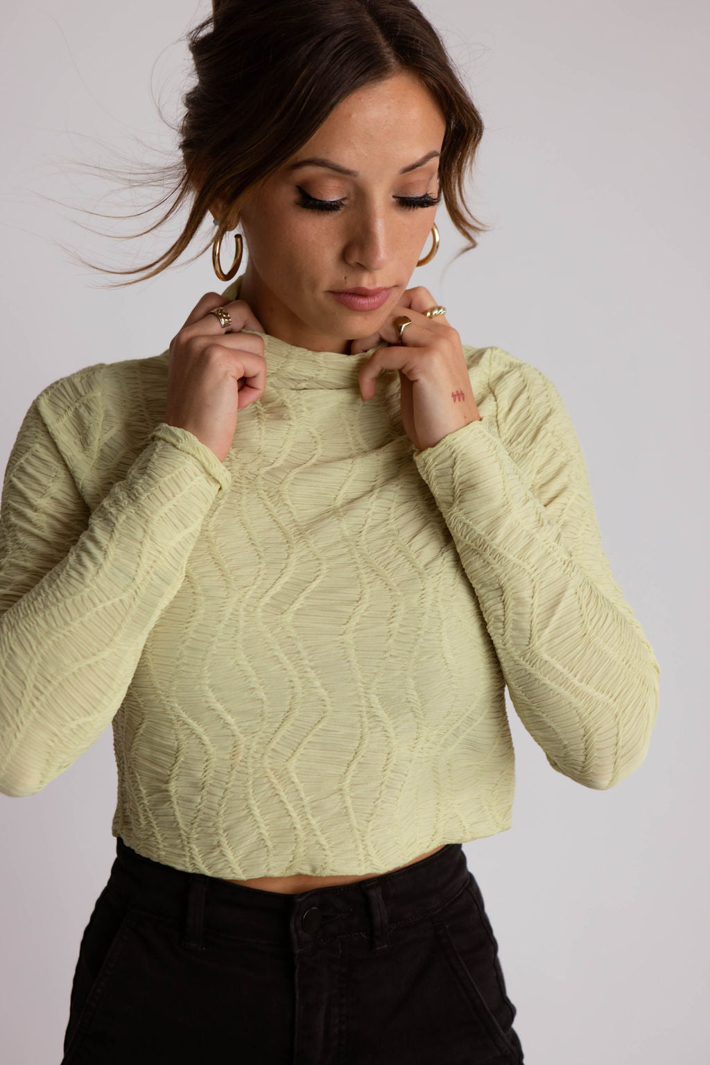 Zig Zag Long Sleeve Crop Top