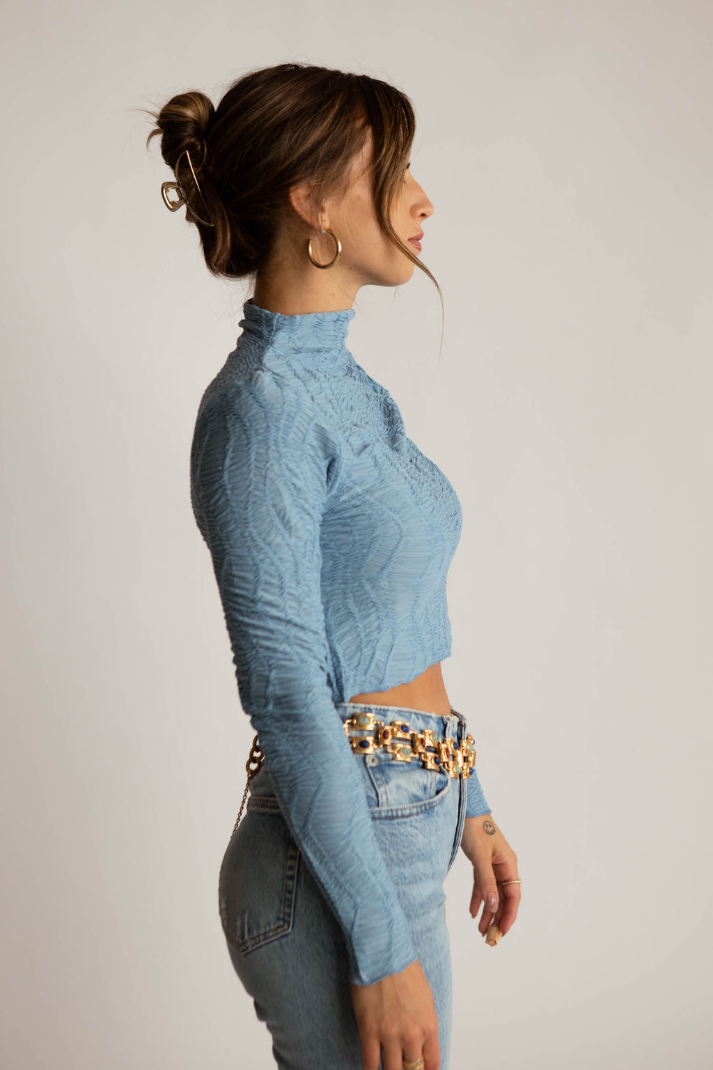 Zig Zag Long Sleeve Crop Top