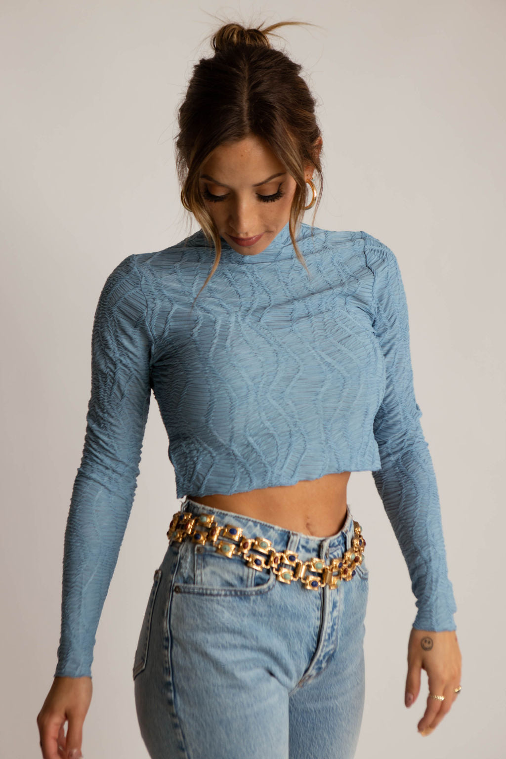 Zig Zag Long Sleeve Crop Top