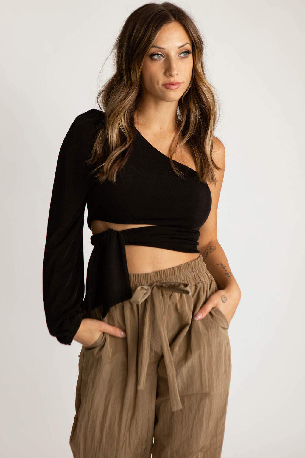 Tied Up One Sleeve Crop Top